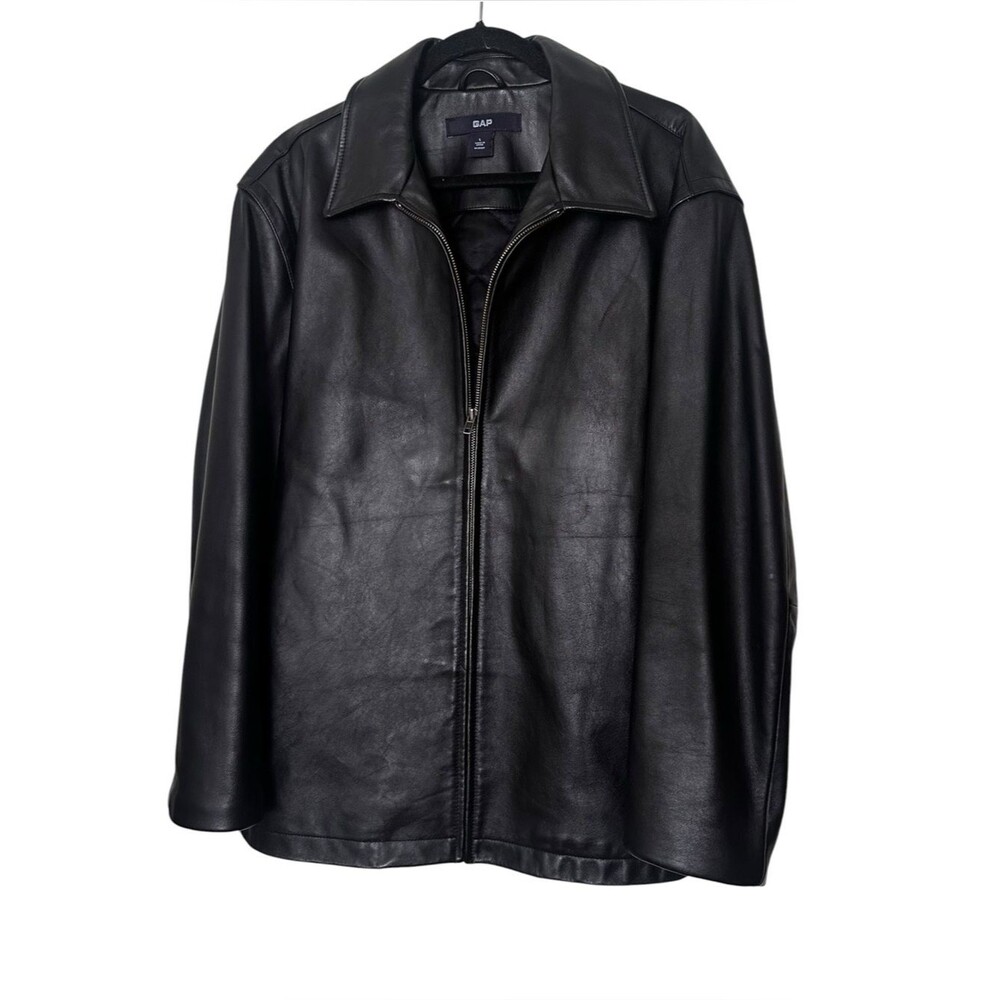 Vintage Y2K 2002 GAP Genuine Black Leather Jacket Full Zip Size L